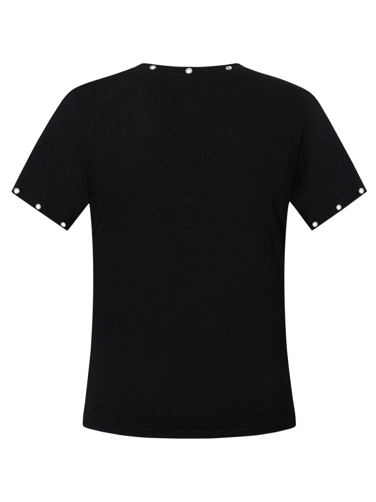 르렌느(LERENNE) Eyelet Slim Fit T-Shirt - Black