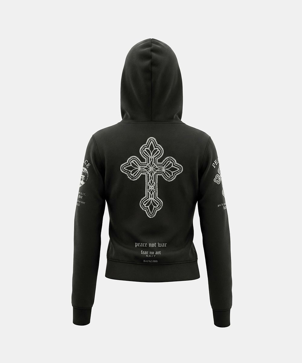MUSINSA | BADBLOOD PEACE NOT WAR Hooded Zip-Up - Dusty Black