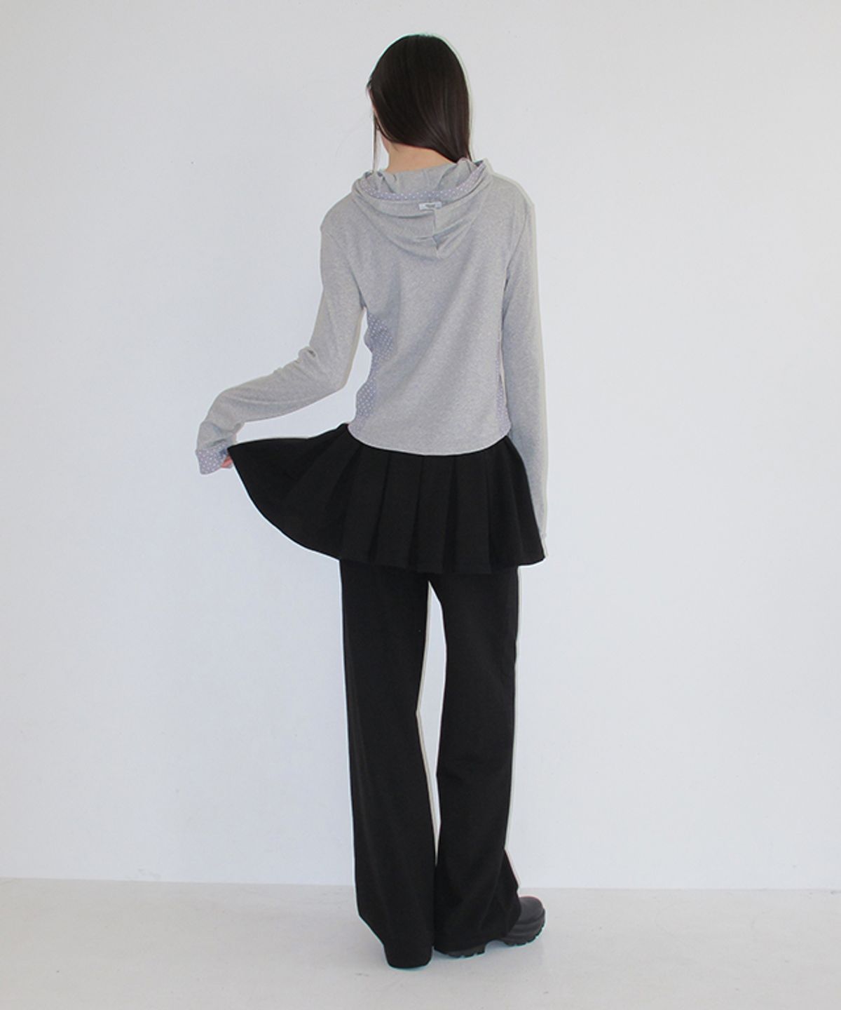 론론(RONRON) DOT PANEL SLIM HOODIE LONG SLEEVE GREY