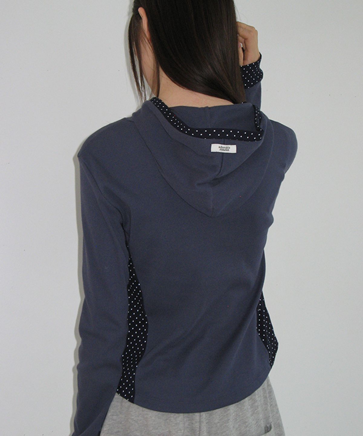 론론(RONRON) DOT PANEL SLIM HOODIE LONG SLEEVE NAVY