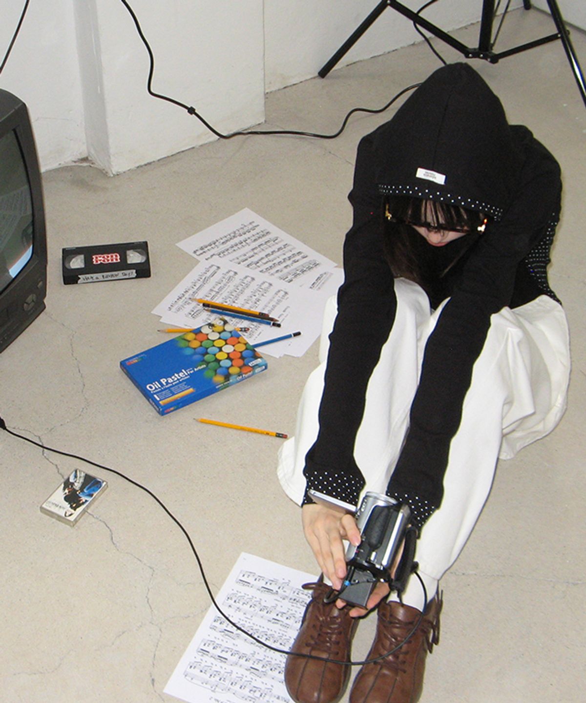 론론(RONRON) DOT PANEL SLIM HOODIE LONG SLEEVE BLACK
