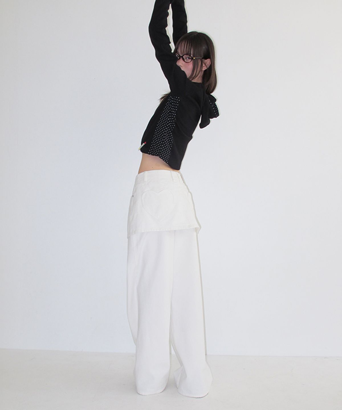 론론(RONRON) DOT PANEL SLIM HOODIE LONG SLEEVE BLACK