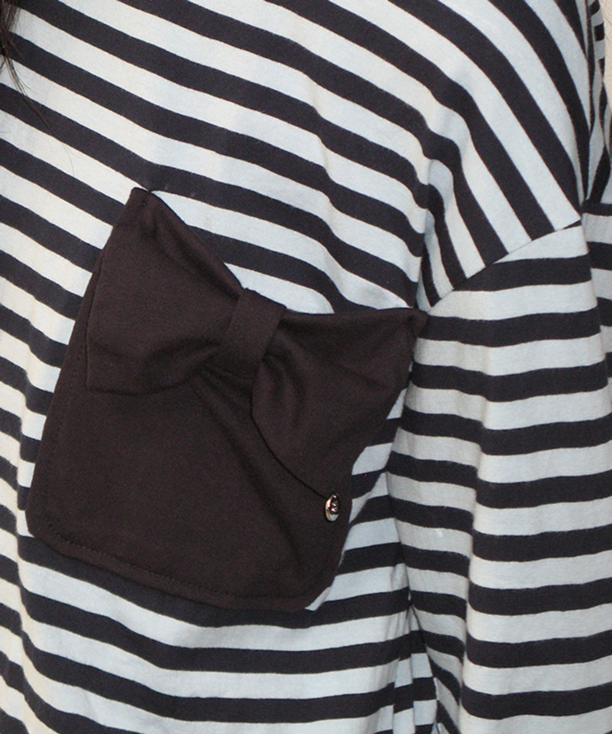 론론(RONRON) RIBBON POCKET STRIPE LONG SLEEVE NAVY BLUE
