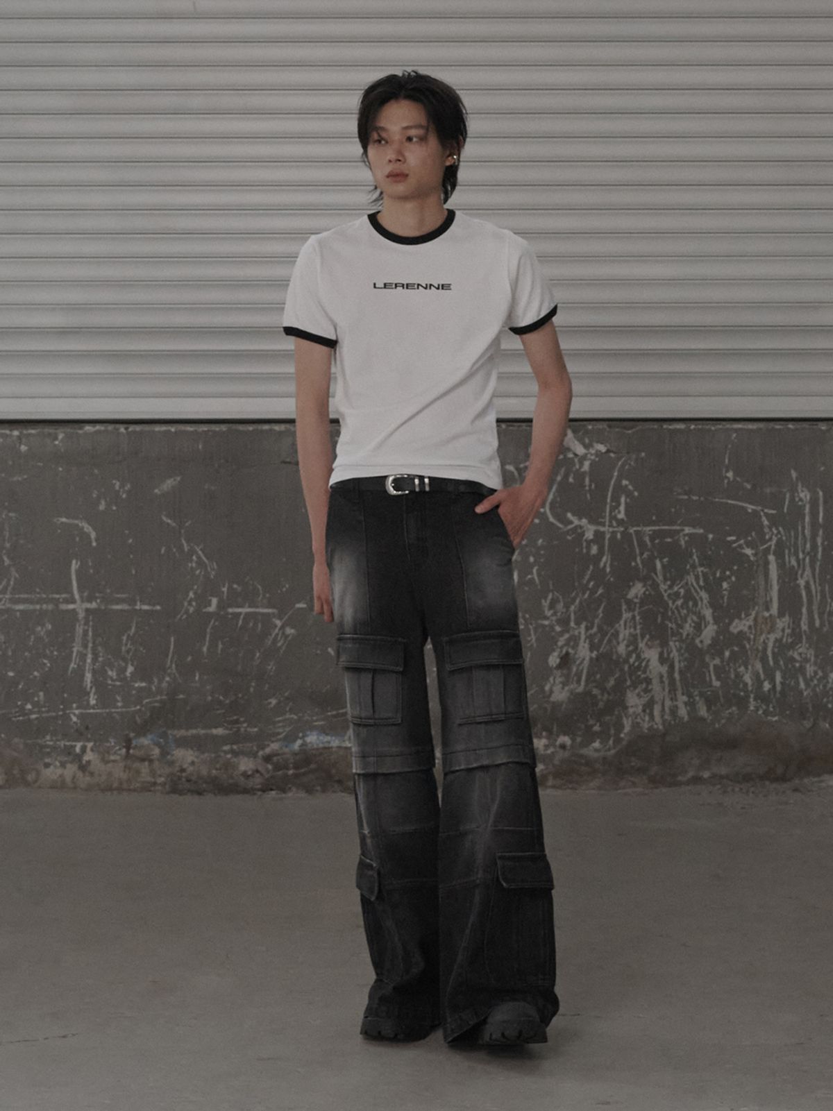르렌느(LERENNE) Ringer Slim Fit T-Shirt - White