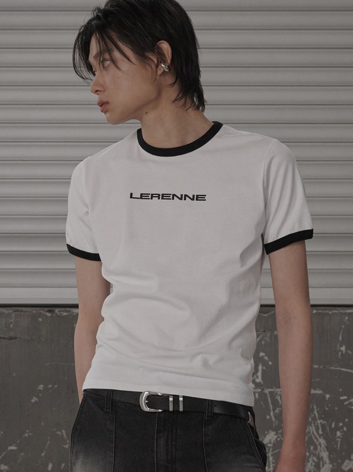 르렌느(LERENNE) Ringer Slim Fit T-Shirt - White