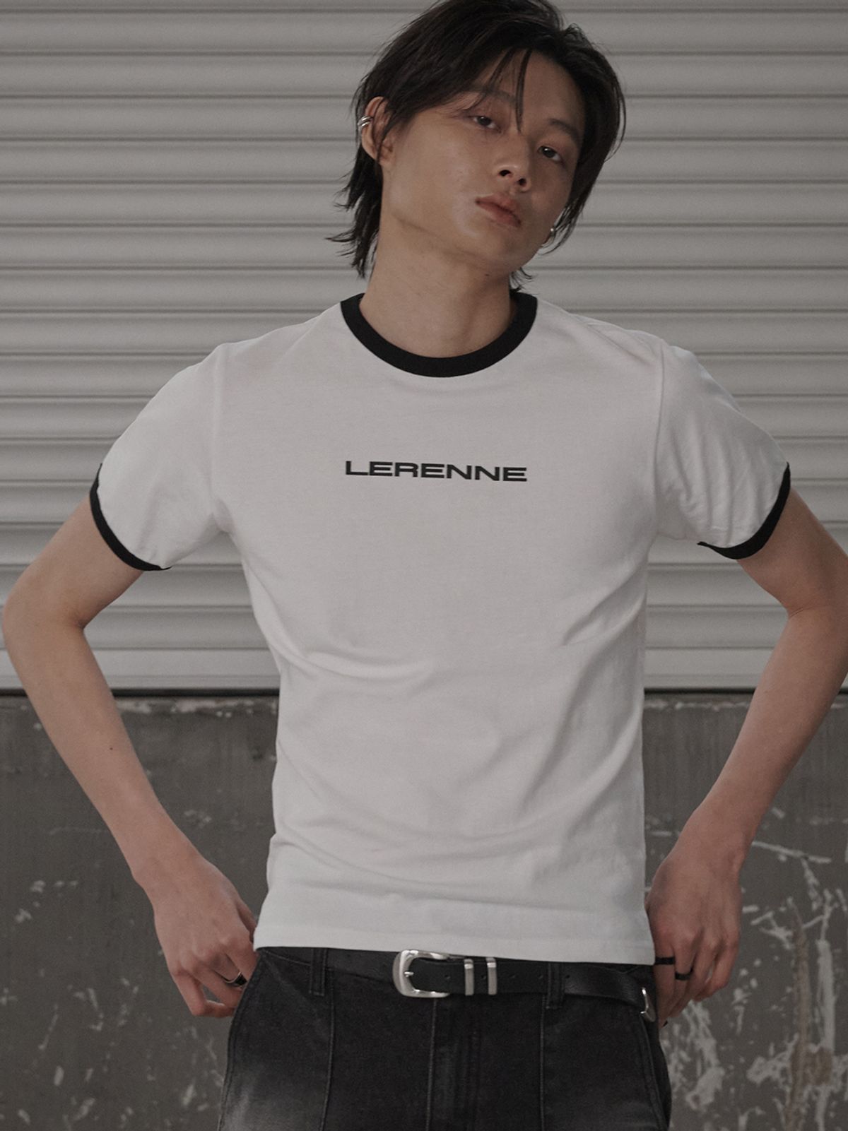 르렌느(LERENNE) Ringer Slim Fit T-Shirt - White