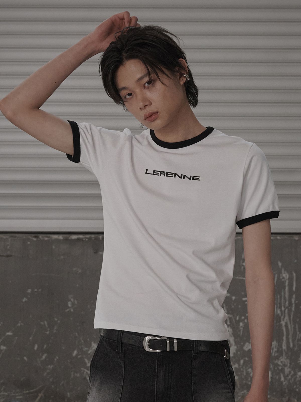 르렌느(LERENNE) Ringer Slim Fit T-Shirt - White