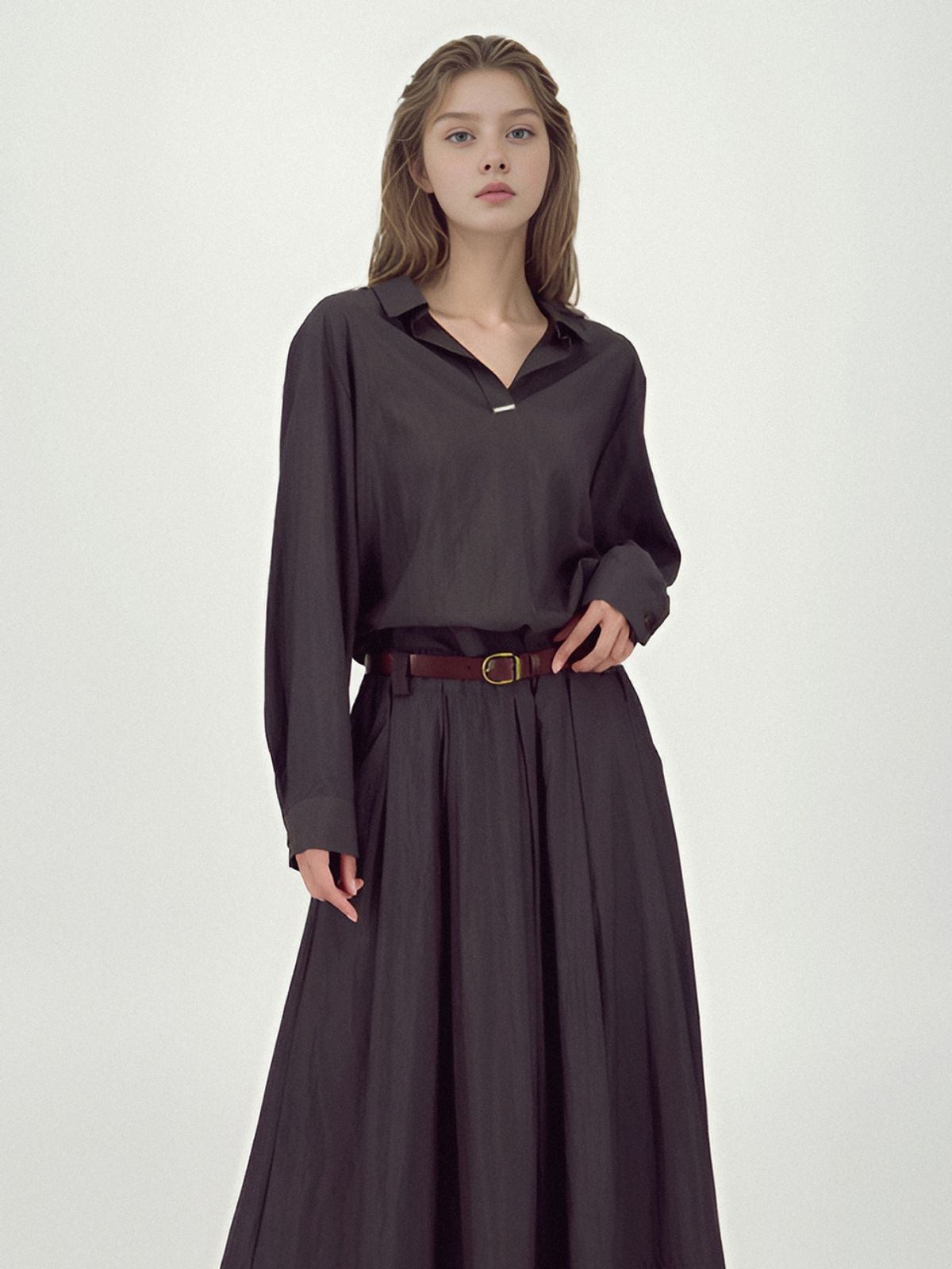 아쿠드(ACUD) Glossy Set-Up Two-Piece _D.Brown