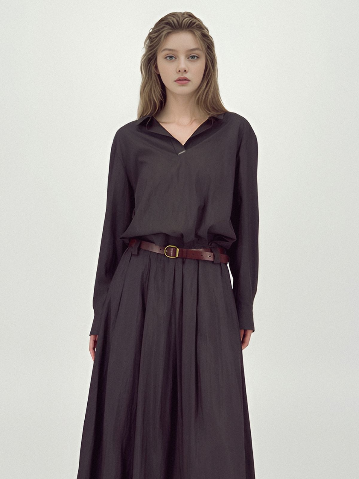 아쿠드(ACUD) Glossy Set-Up Two-Piece _D.Brown