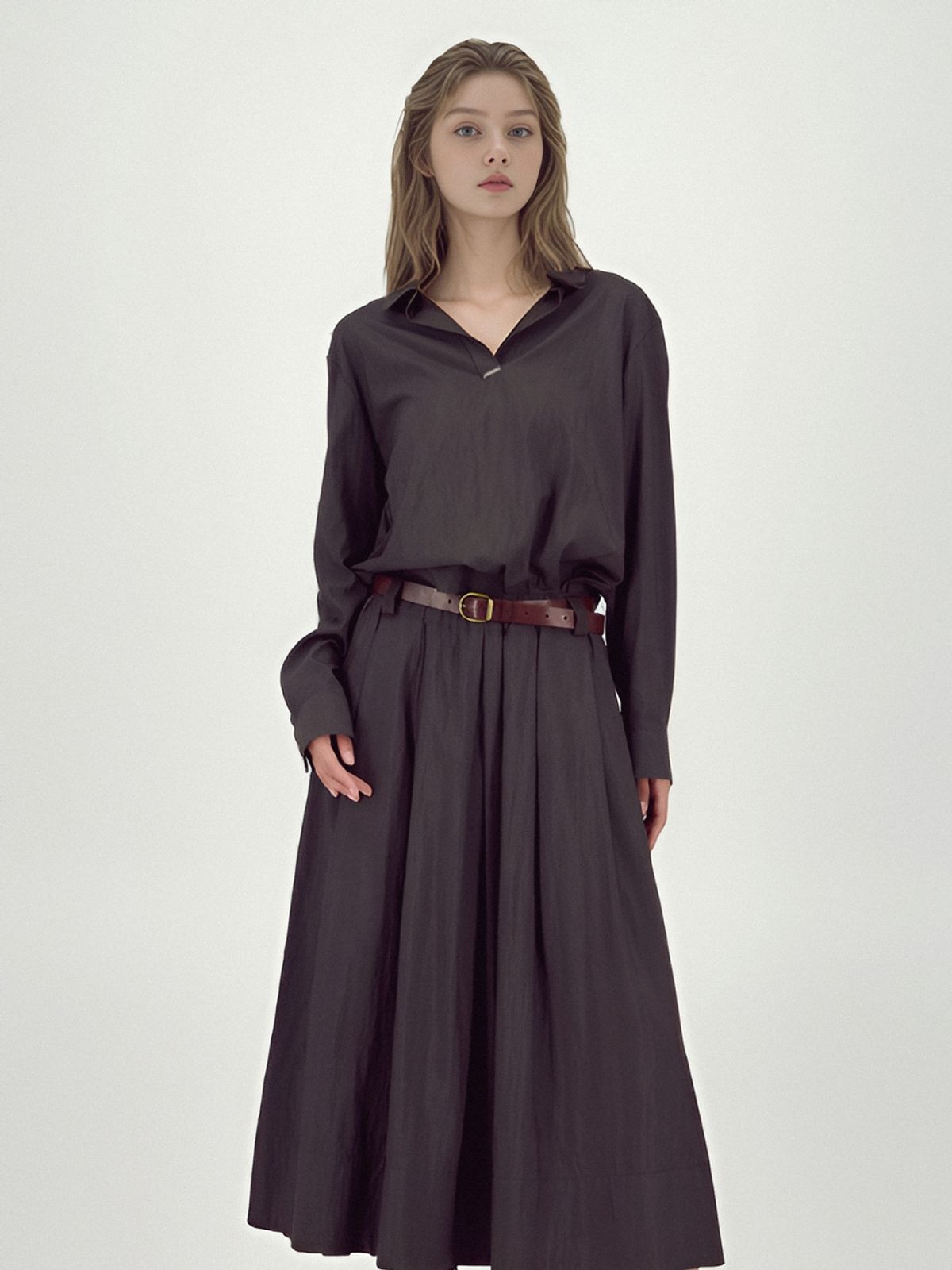 아쿠드(ACUD) Glossy Set-Up Two-Piece _D.Brown