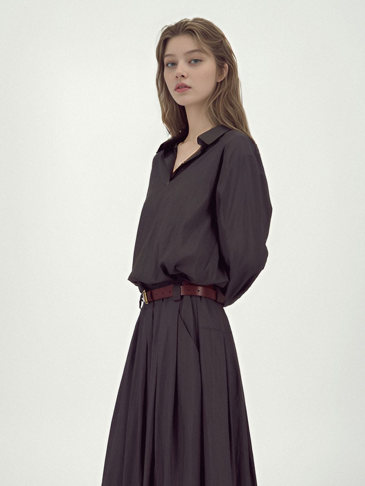 아쿠드(ACUD) Glossy Set-Up Two-Piece _D.Brown