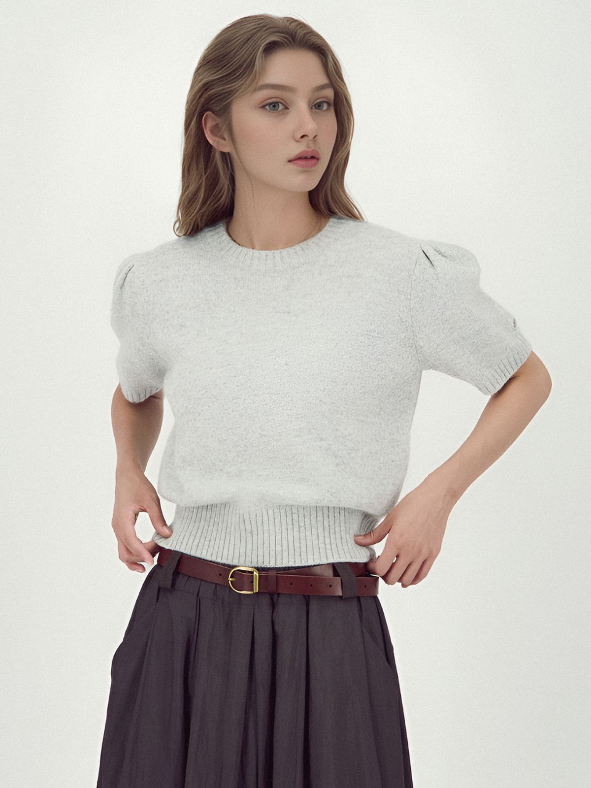 아쿠드(ACUD) Balloon Shoulder Half Knit _Grey