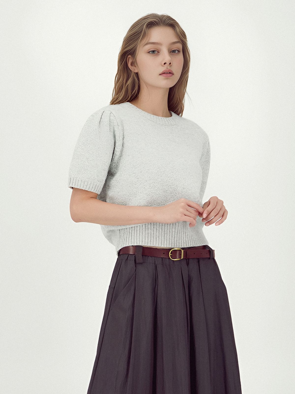 아쿠드(ACUD) Balloon Shoulder Half Knit _Grey