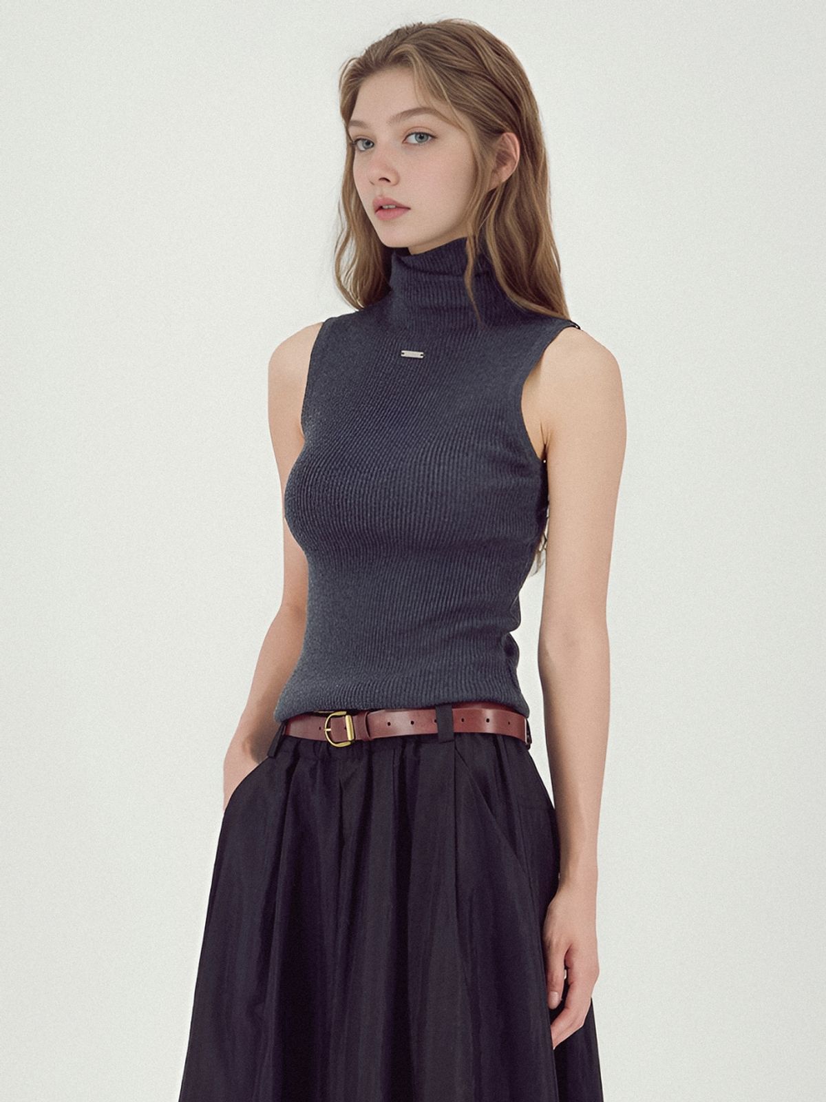 아쿠드(ACUD) Ribbed Sleeveless Knit _Charcoal