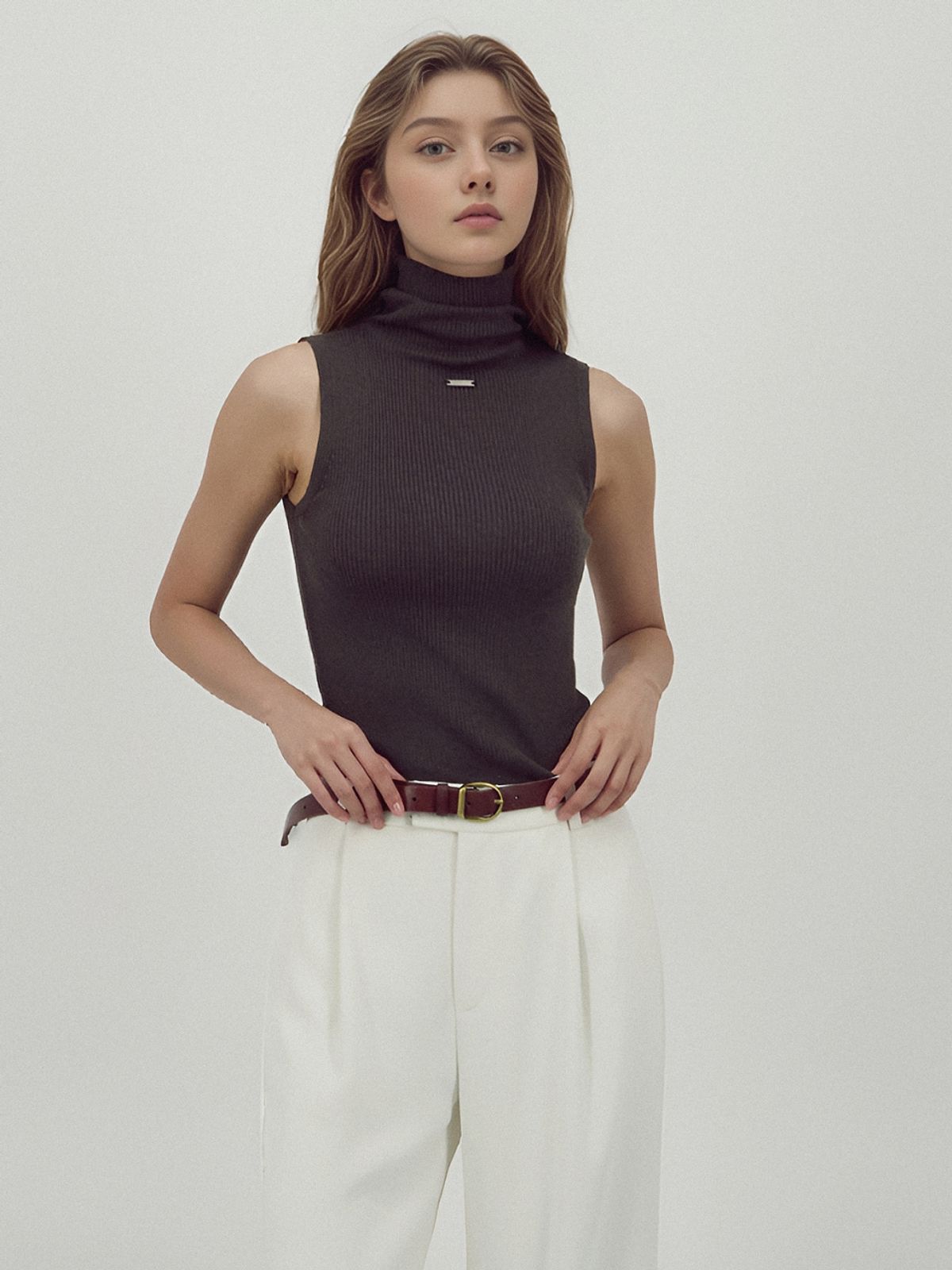 아쿠드(ACUD) Ribbed Sleeveless Knit _D.Brown