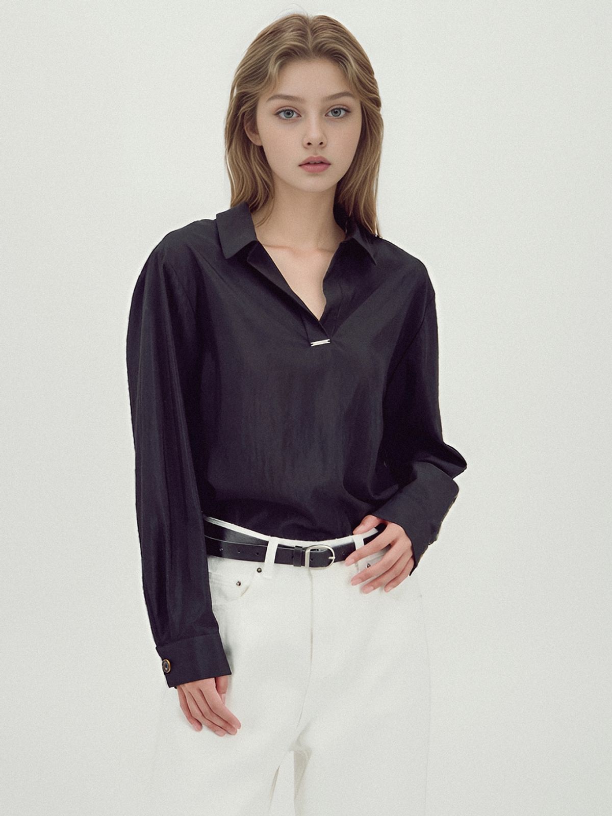 아쿠드(ACUD) Glossy Shirt Blouse _Black
