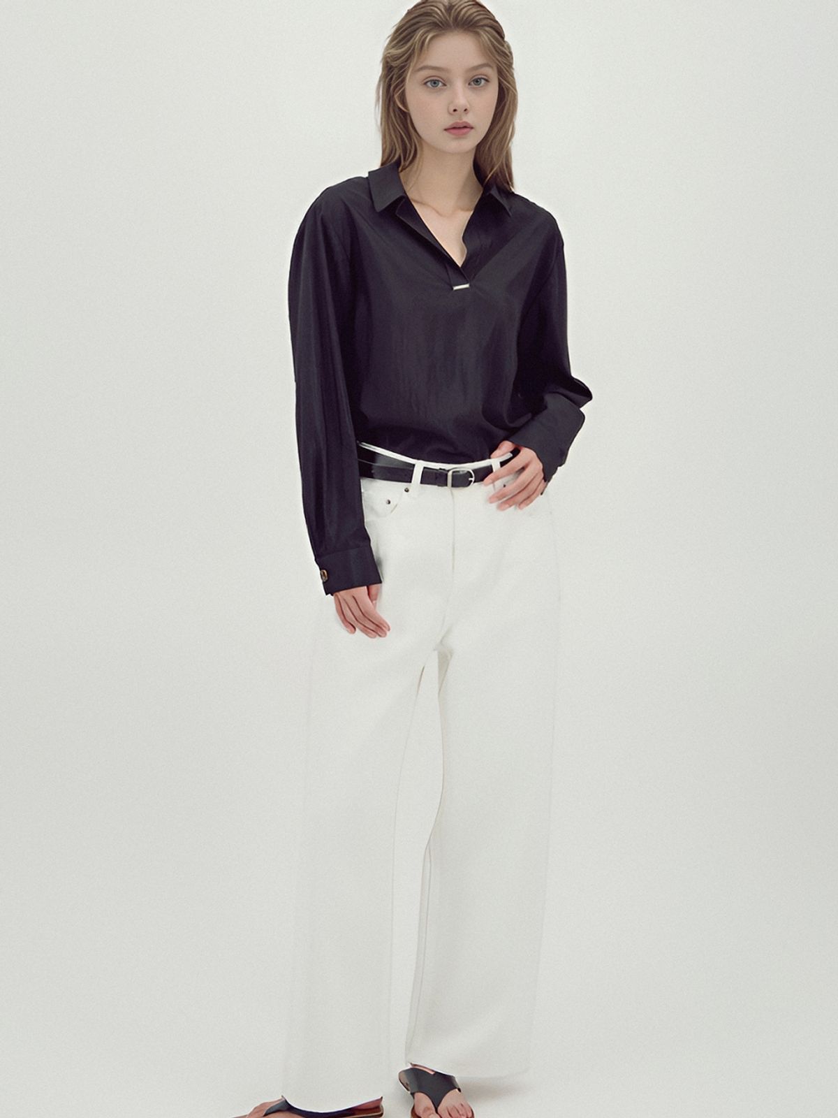 아쿠드(ACUD) Glossy Shirt Blouse _Black