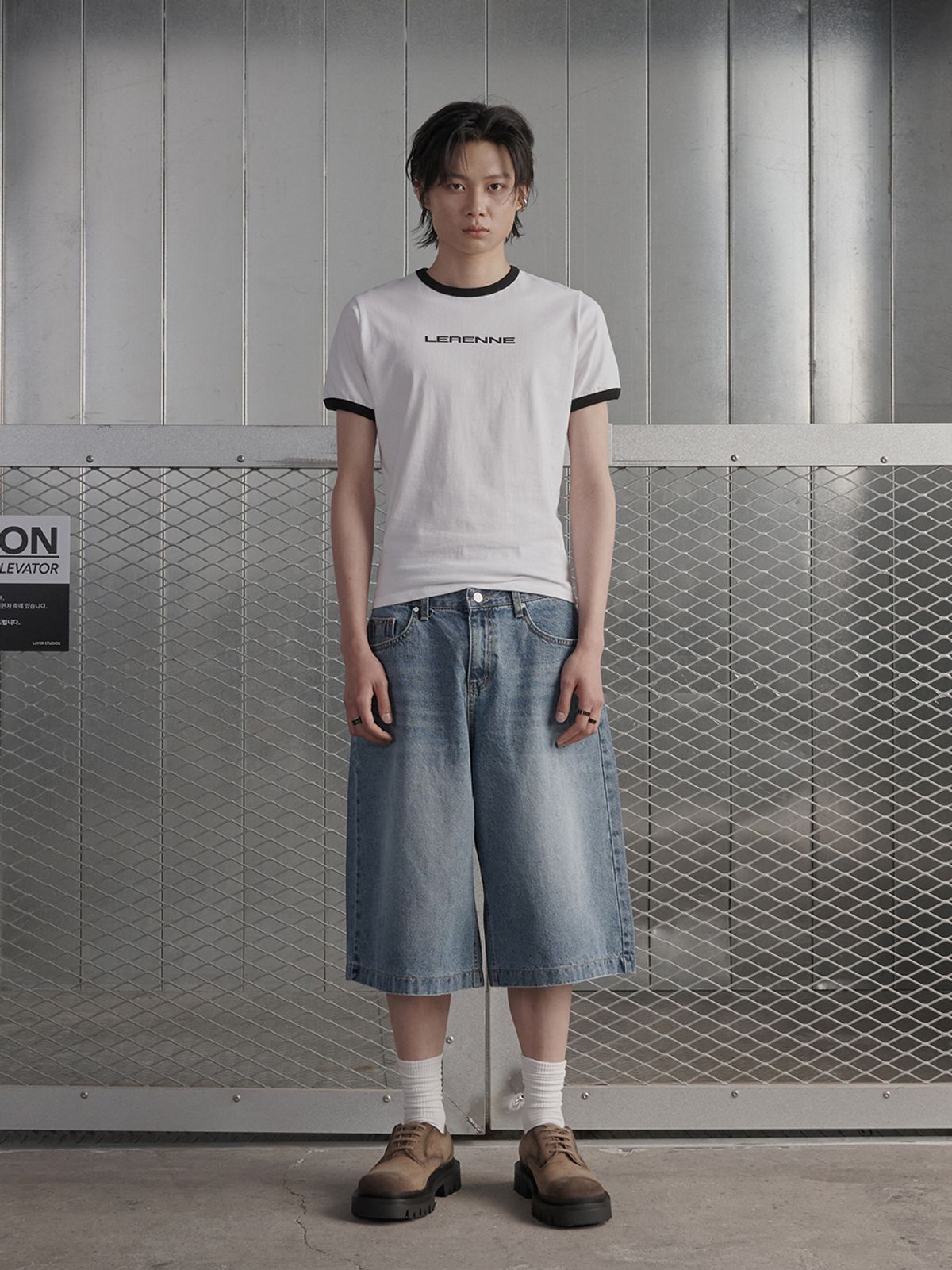 르렌느(LERENNE) Denim Bermuda Pants - Light Blue