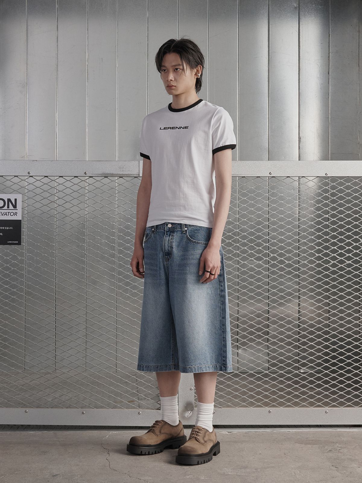 르렌느(LERENNE) Denim Bermuda Pants - Light Blue