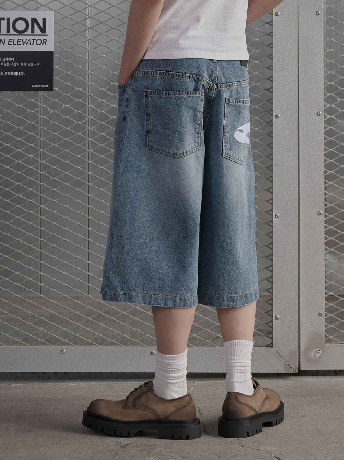 르렌느(LERENNE) Denim Bermuda Pants - Light Blue