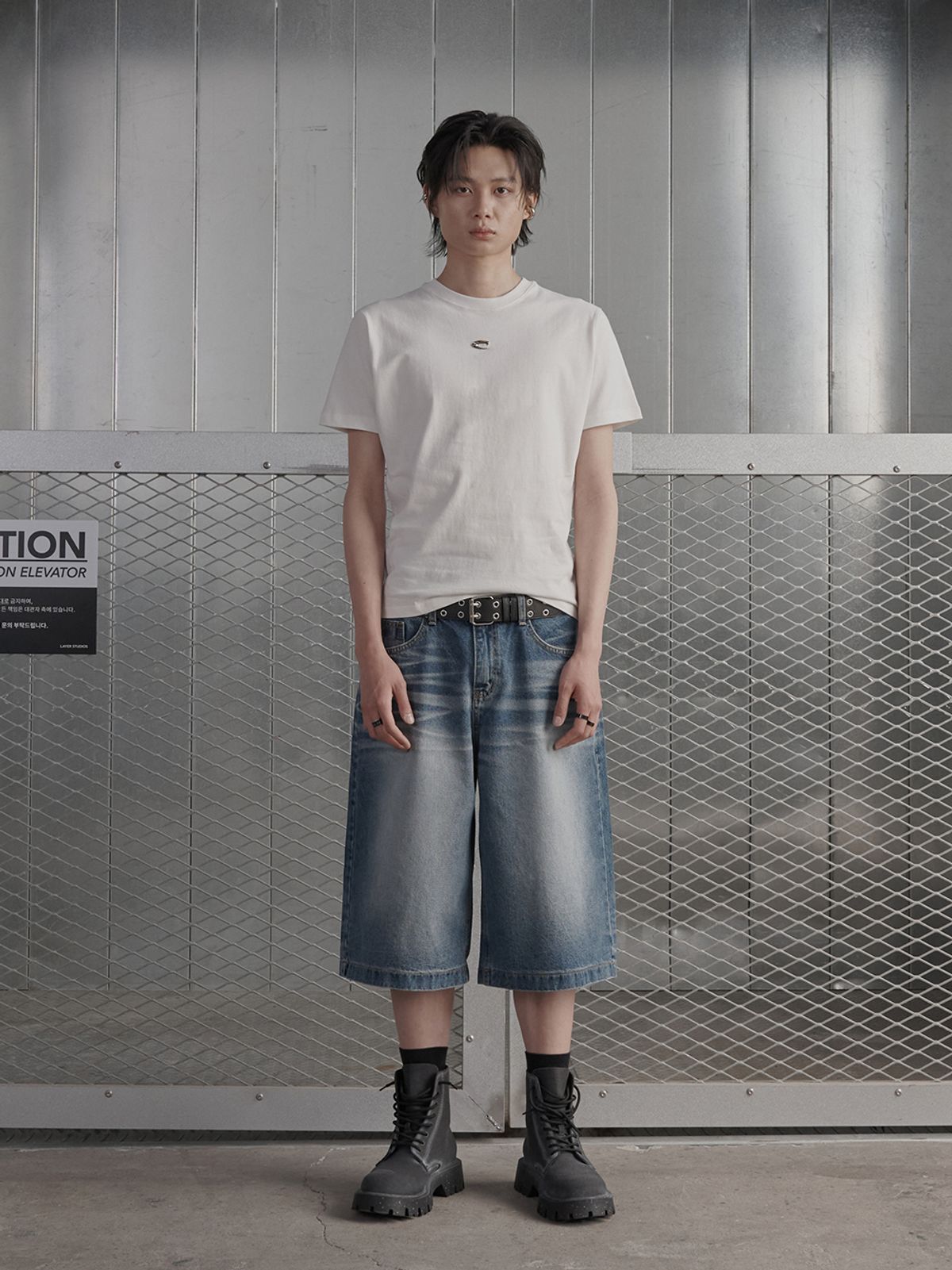 르렌느(LERENNE) Denim Bermuda Pants - Blue