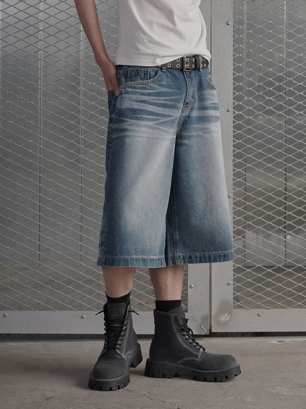 르렌느(LERENNE) Denim Bermuda Pants - Blue