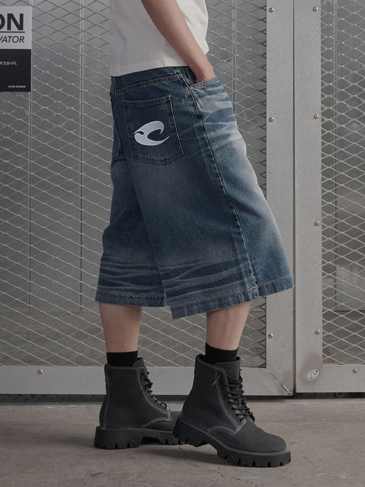 르렌느(LERENNE) Denim Bermuda Pants - Blue