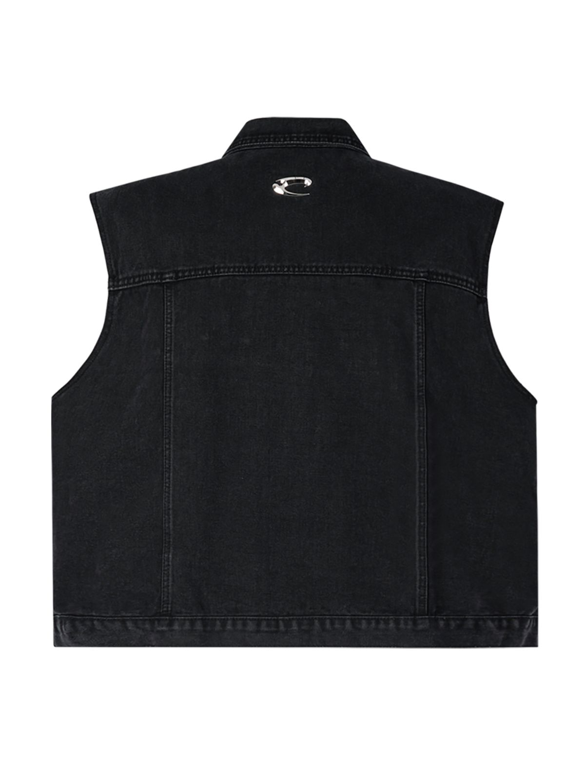 르렌느(LERENNE) Cropped Denim Vest Jacket - Black