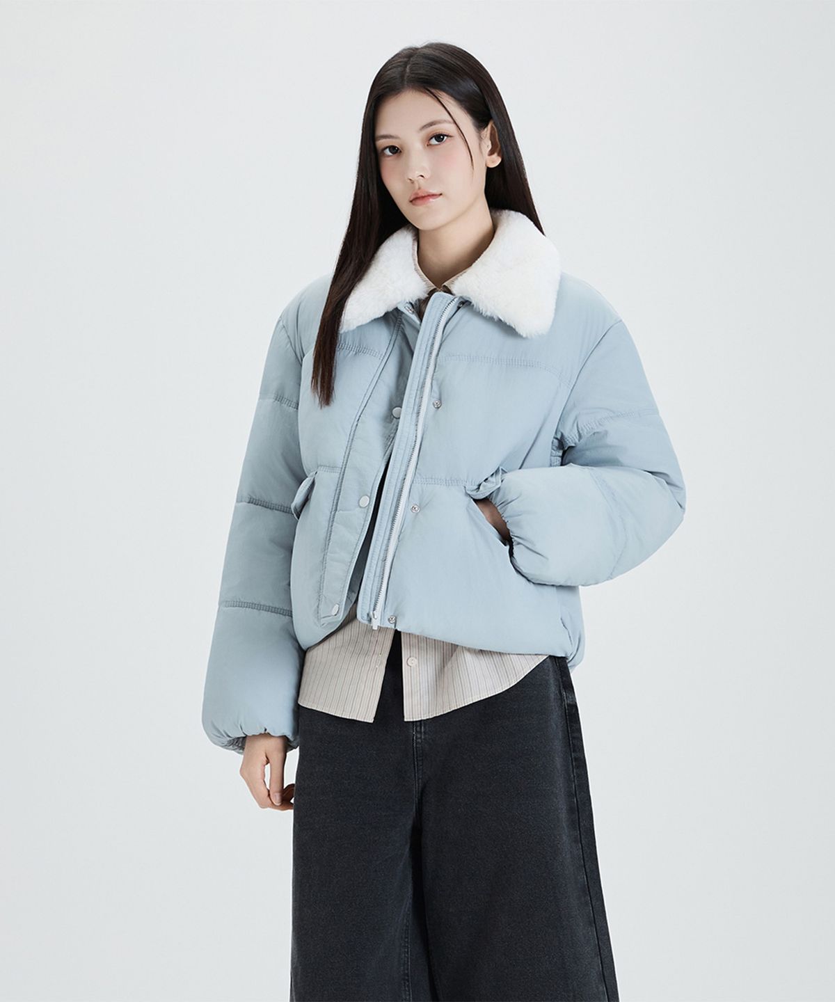 미쏘(MIXXO) 페이크퍼카라 숏패딩_MIWJPGV2PG