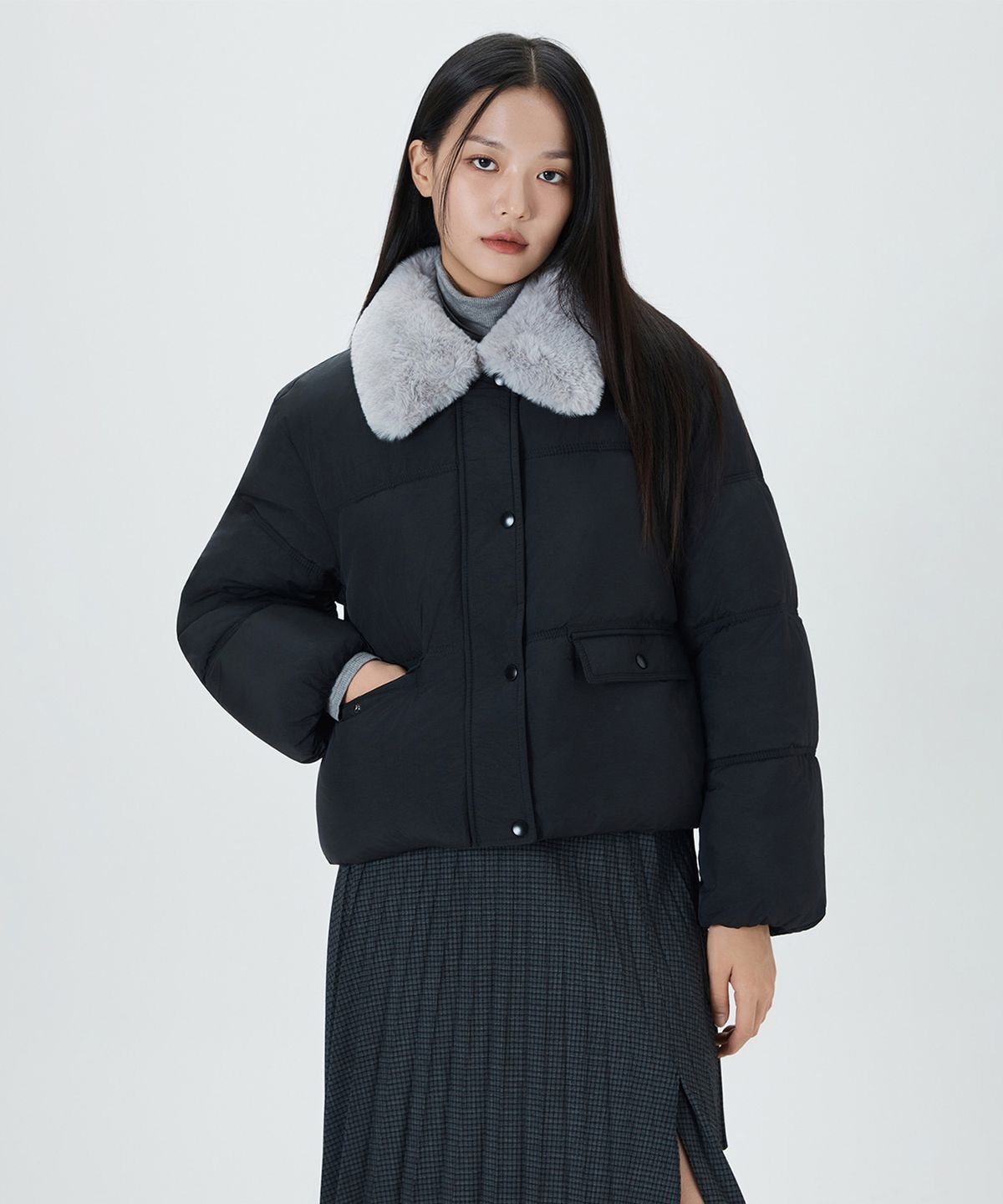 미쏘(MIXXO) 페이크퍼카라 숏패딩_MIWJPGV2PG