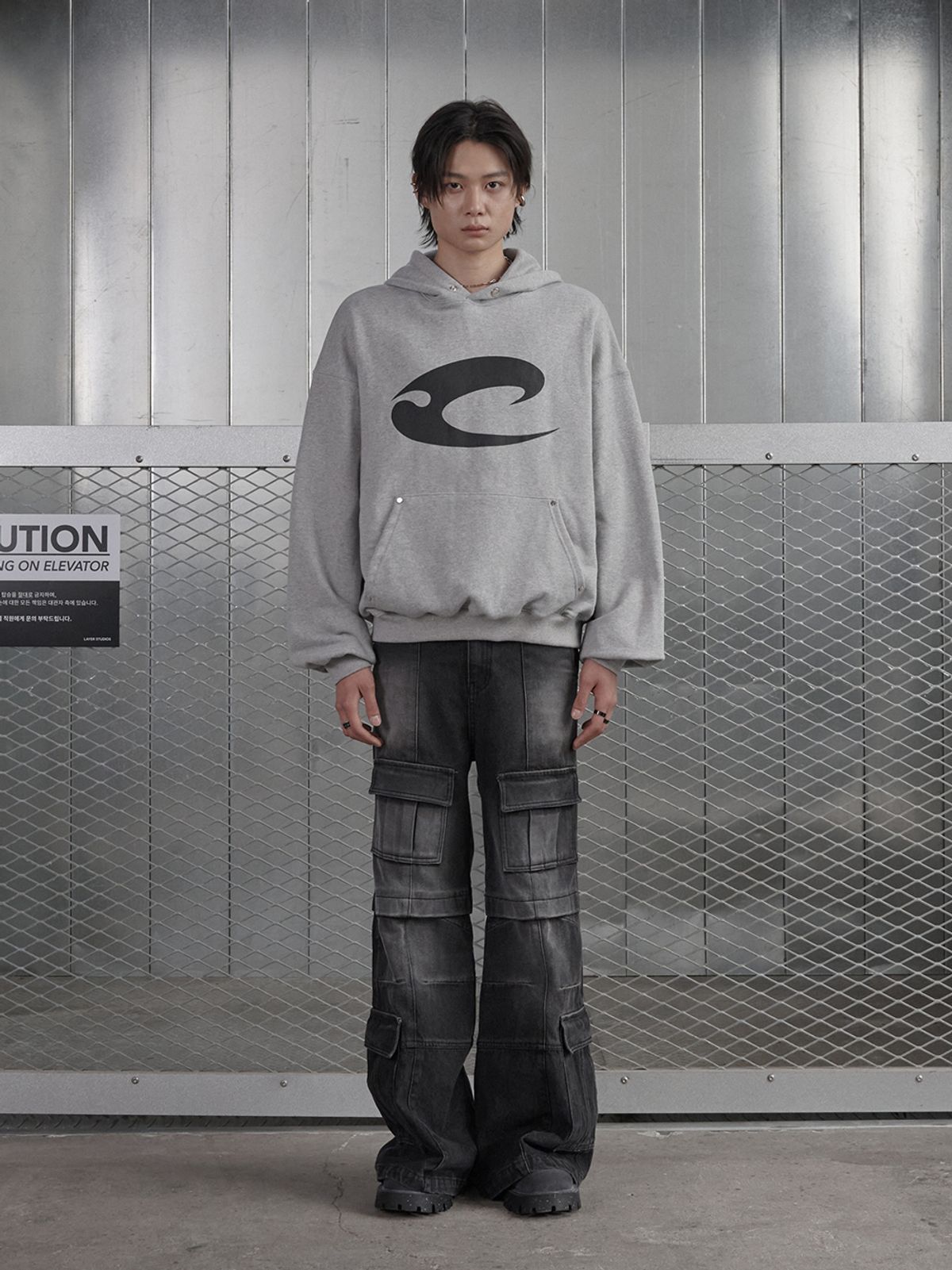 르렌느(LERENNE) Logo Printing Hoodie - Grey
