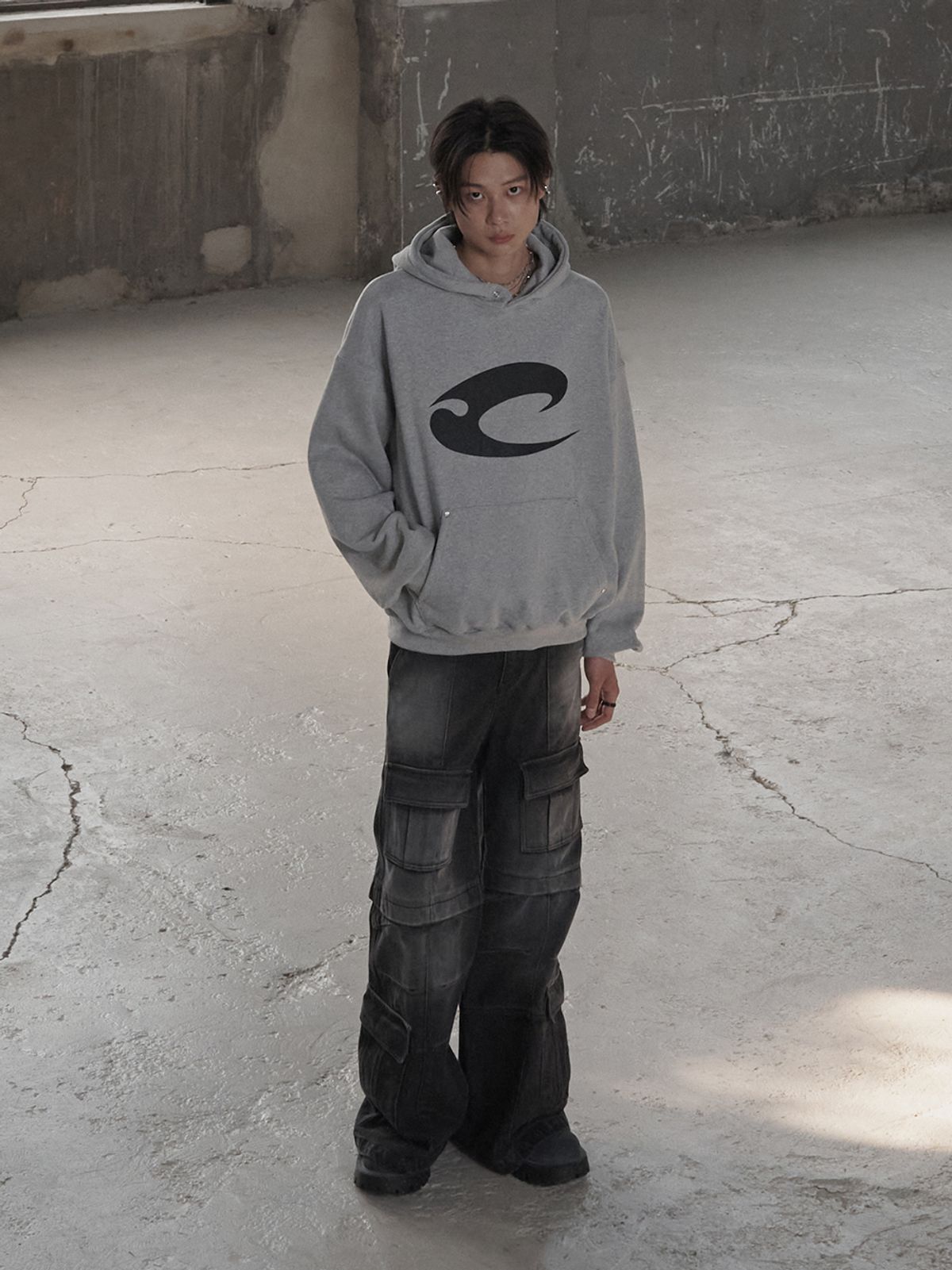 르렌느(LERENNE) Logo Printing Hoodie - Grey