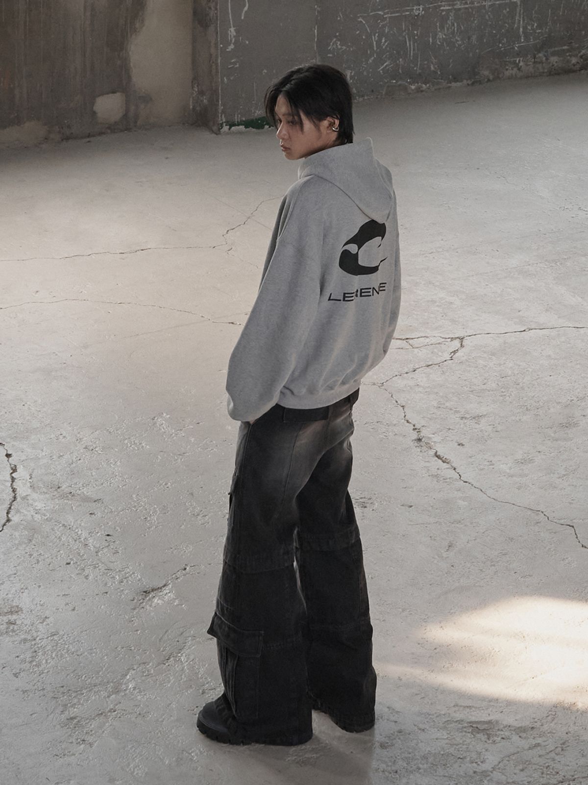 르렌느(LERENNE) Logo Printing Hoodie - Grey