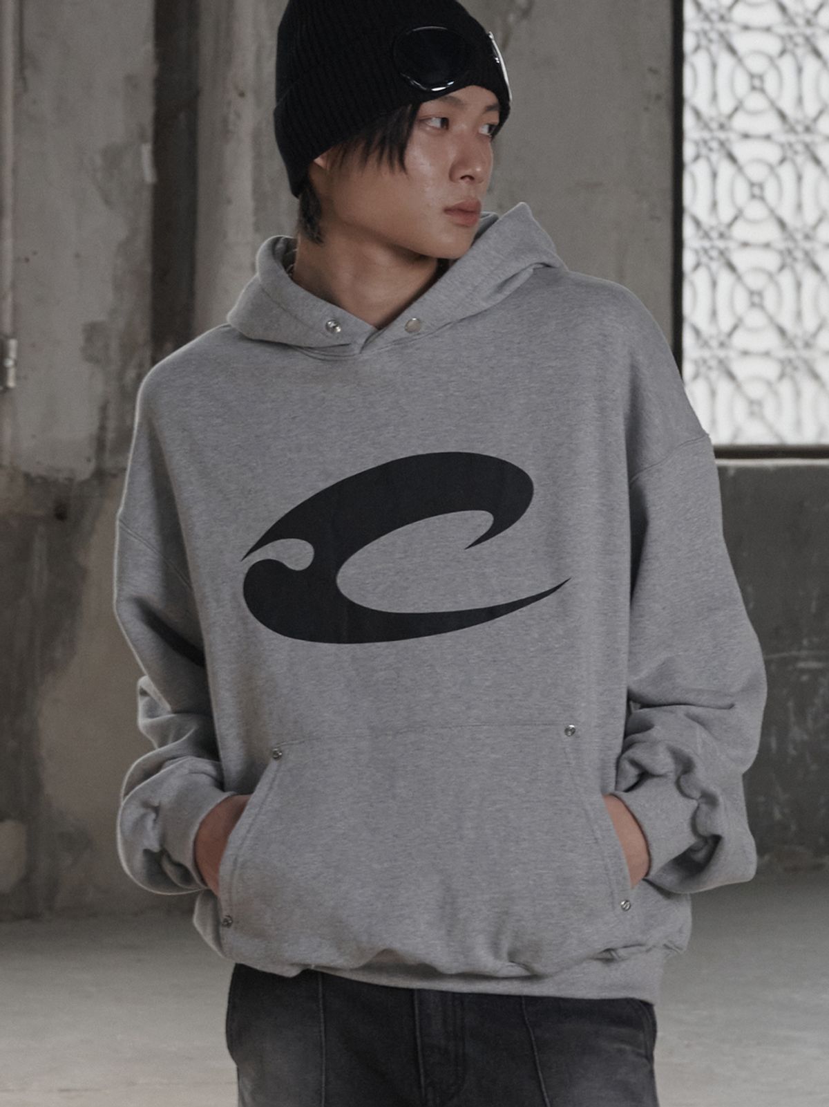르렌느(LERENNE) Logo Printing Hoodie - Grey