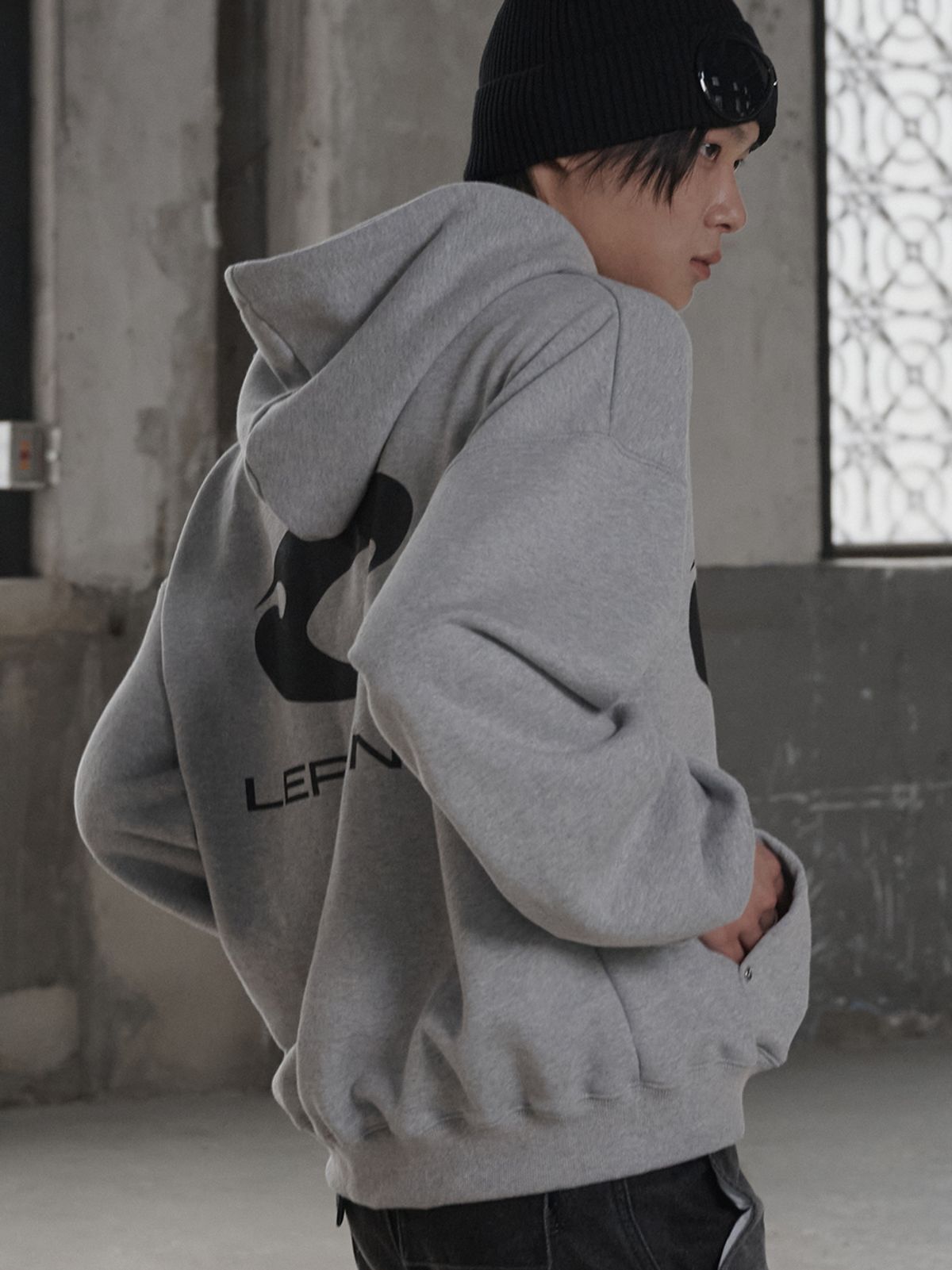 르렌느(LERENNE) Logo Printing Hoodie - Grey