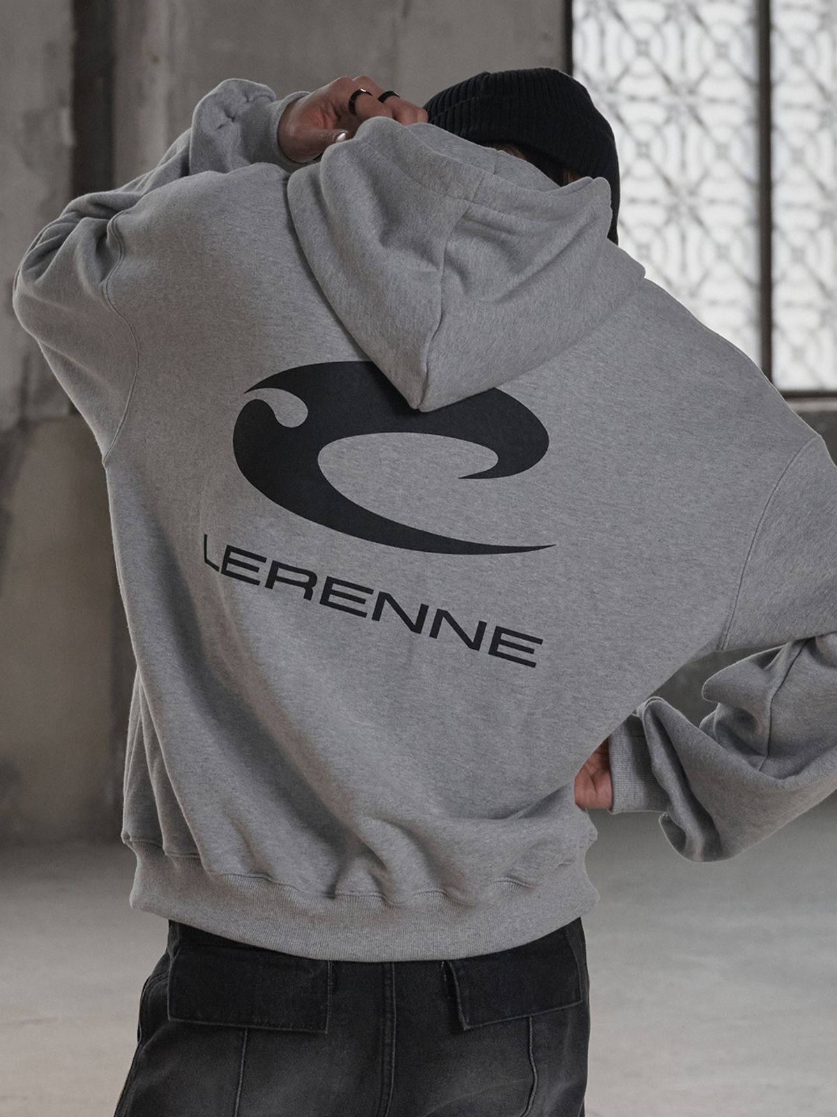 르렌느(LERENNE) Logo Printing Hoodie - Grey