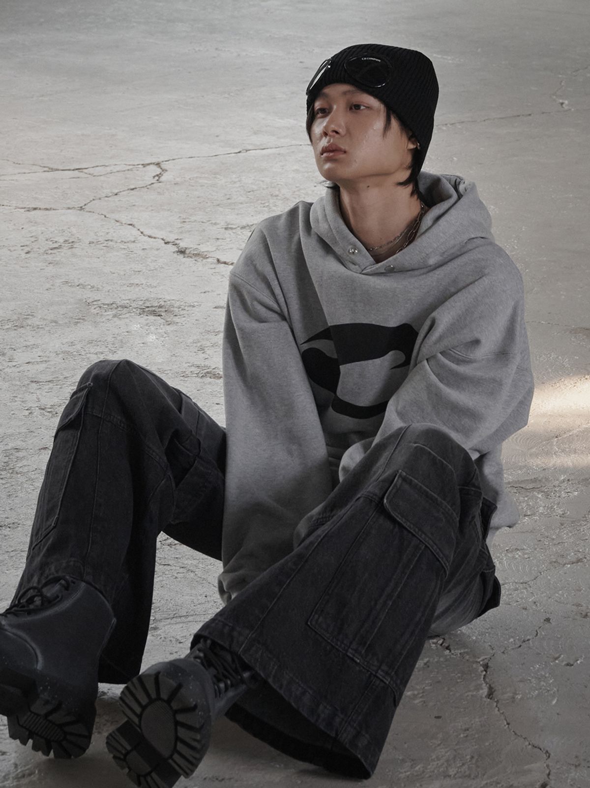 르렌느(LERENNE) Logo Printing Hoodie - Grey