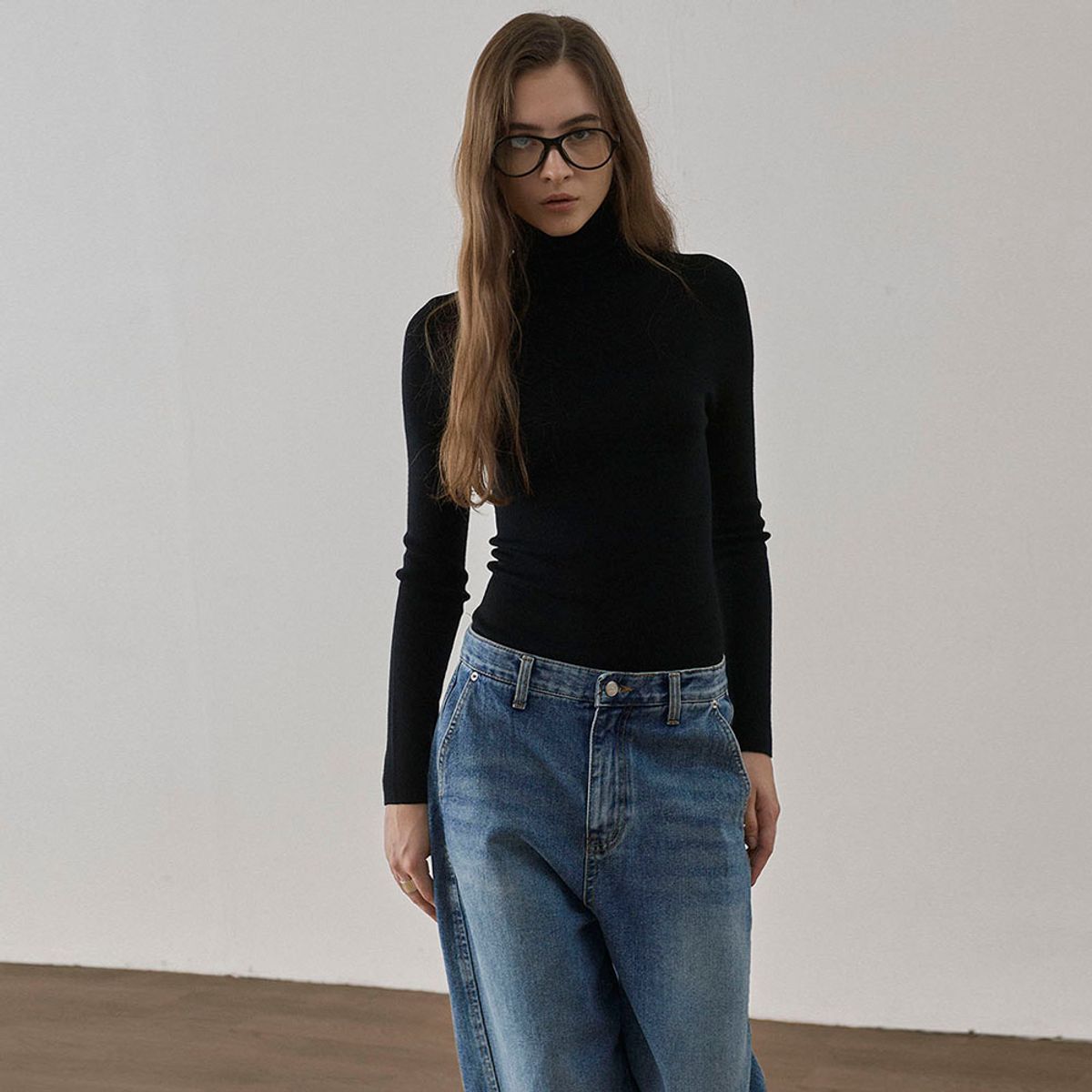 씨커슨(CKUSUN) BIELLA WOOL BLEND HIGH NECK KNIT TOP - BLACK