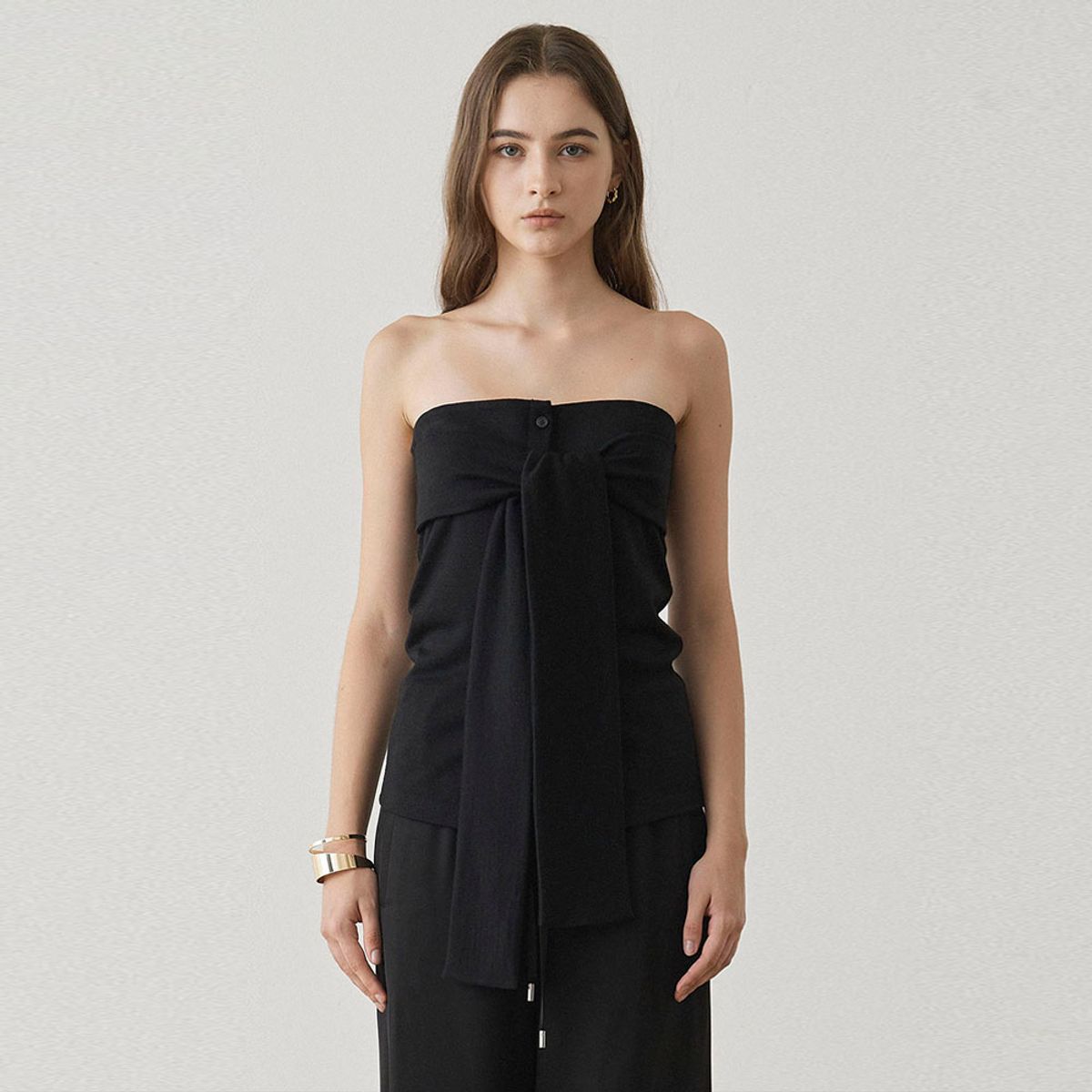 씨커슨(CKUSUN) WOOL BLEND BUTTON-UP BUSTIER - BLACK