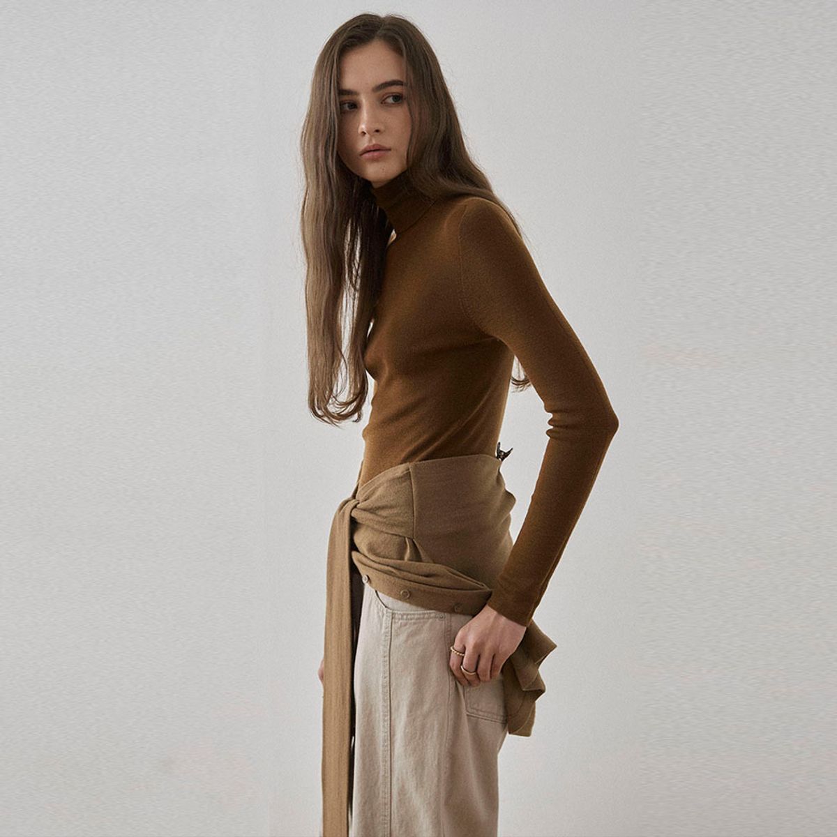 씨커슨(CKUSUN) WOOL BLEND BUTTON-UP BUSTIER - CAMEL