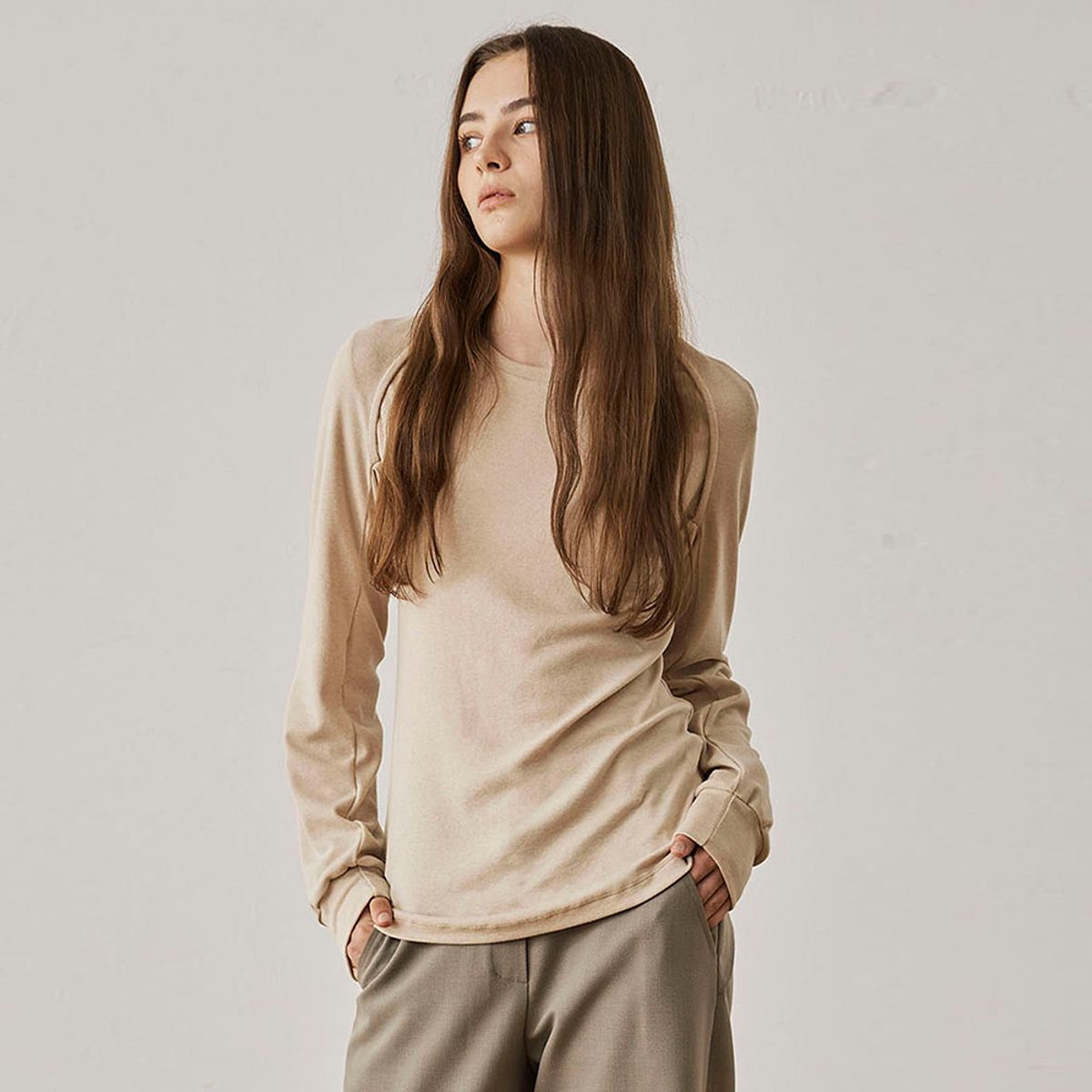 씨커슨(CKUSUN) WOOL BLEND BOLERO LAYERED T-SHIRTS - BEIGE