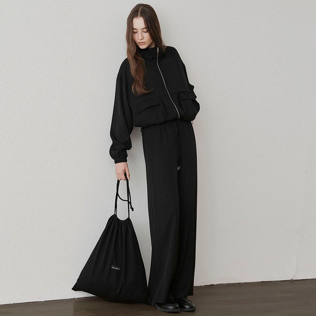 씨커슨(CKUSUN) DRAWSTRING WIDE PANTS - BLACK
