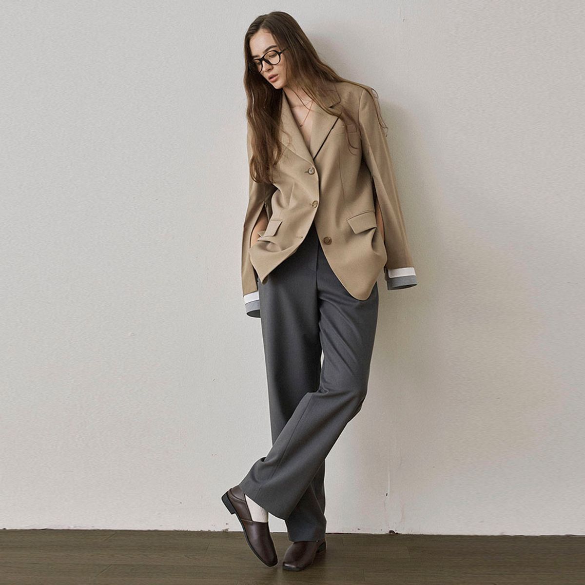 씨커슨(CKUSUN) CUFFS DETACHABLE SINGLE BREASTED JACKET - BEIGE