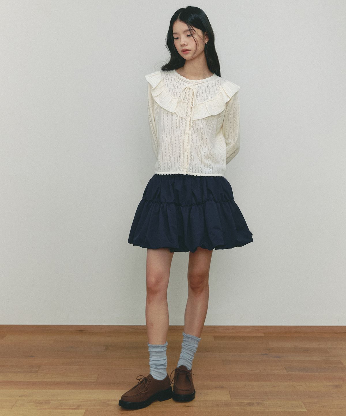 쎄미(SSEMI) SHRRING BALLOON MINI SKIRT(NV)