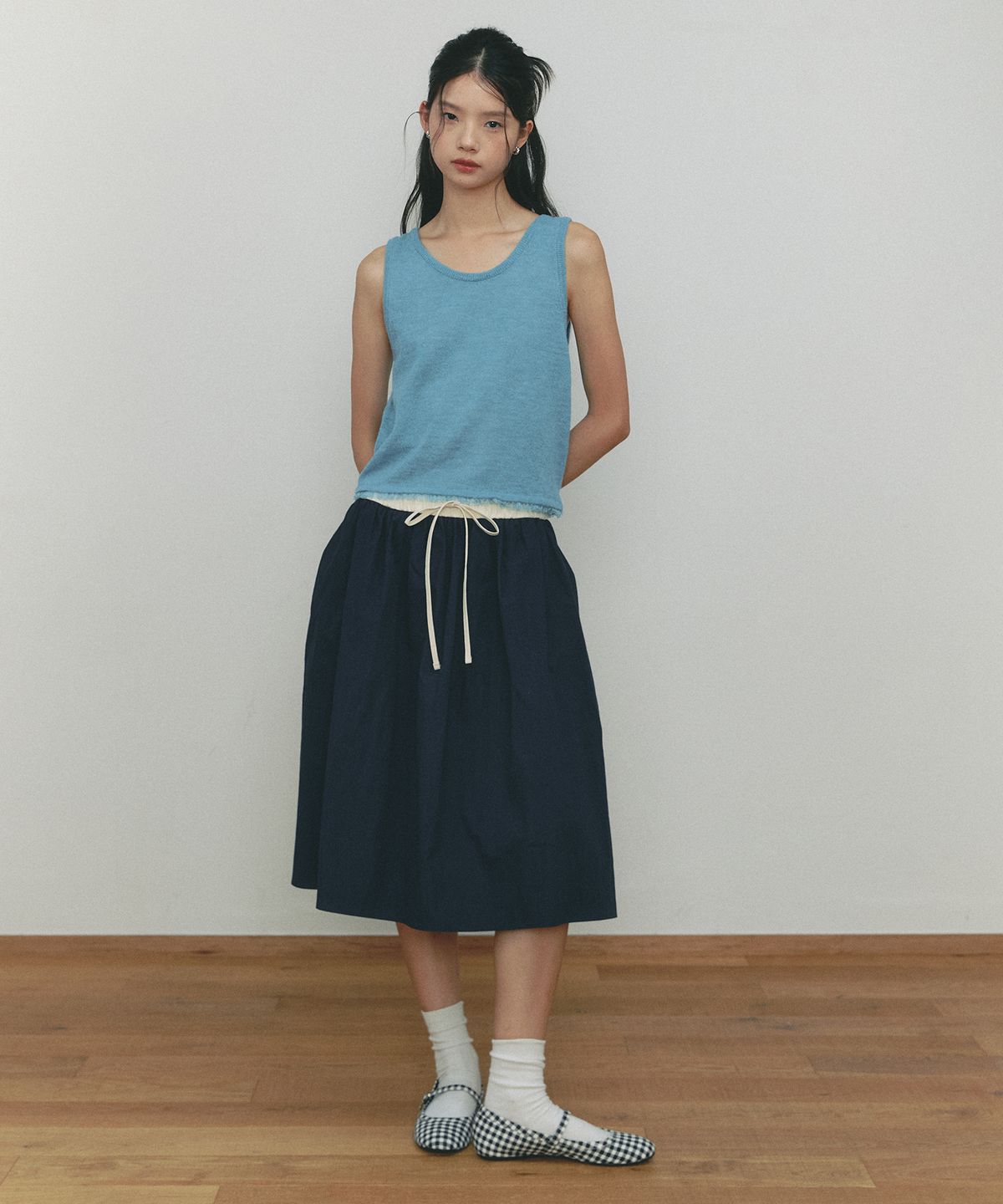 쎄미(SSEMI) BANDING ROPE MIDI SKIRT(NV)