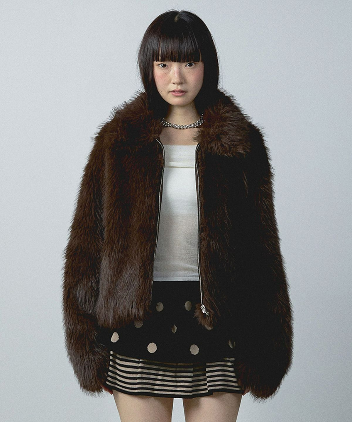 유희(YOUHEE) LONG HAIR FUR JACKET BROWN