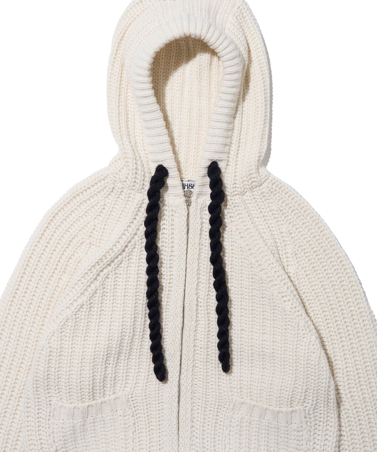 유희(YOUHEE) ROPE HOOD ZIP-UP KNIT IVORY