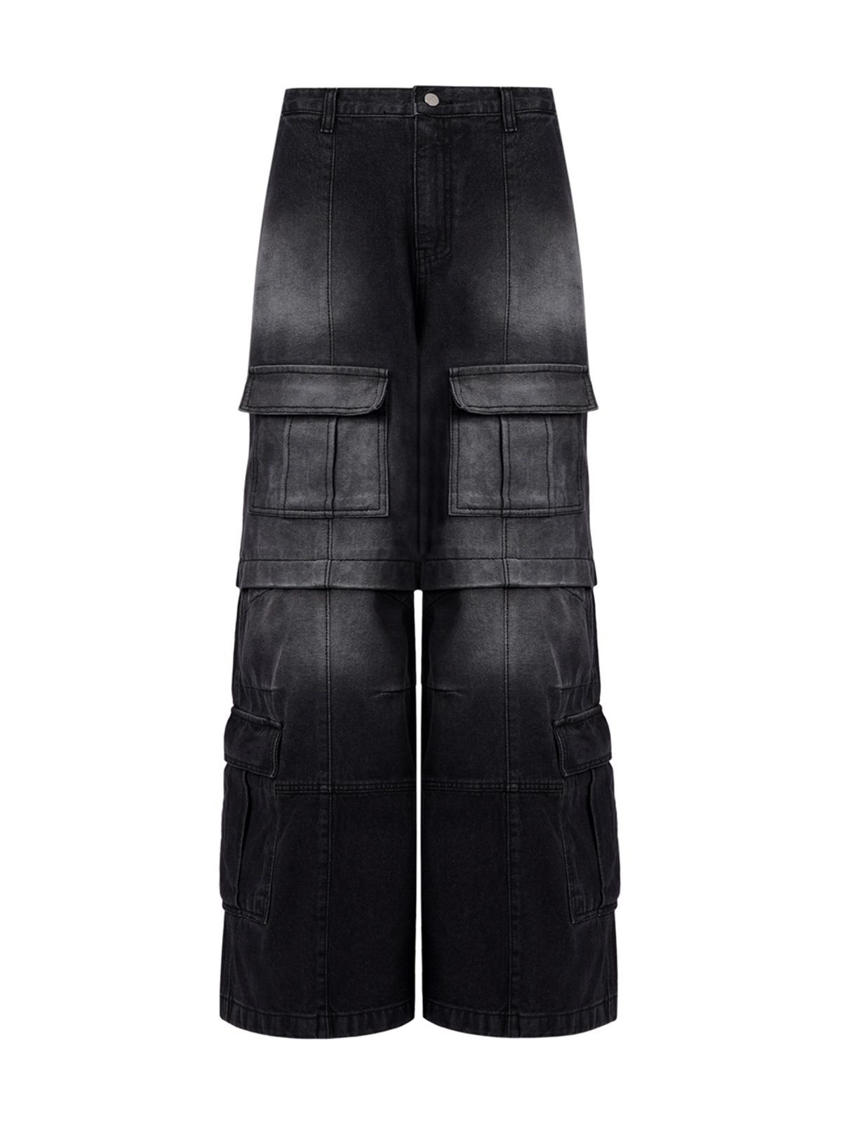 르렌느(LERENNE) Multi Pocket Cargo Flare Denim Pants - Black