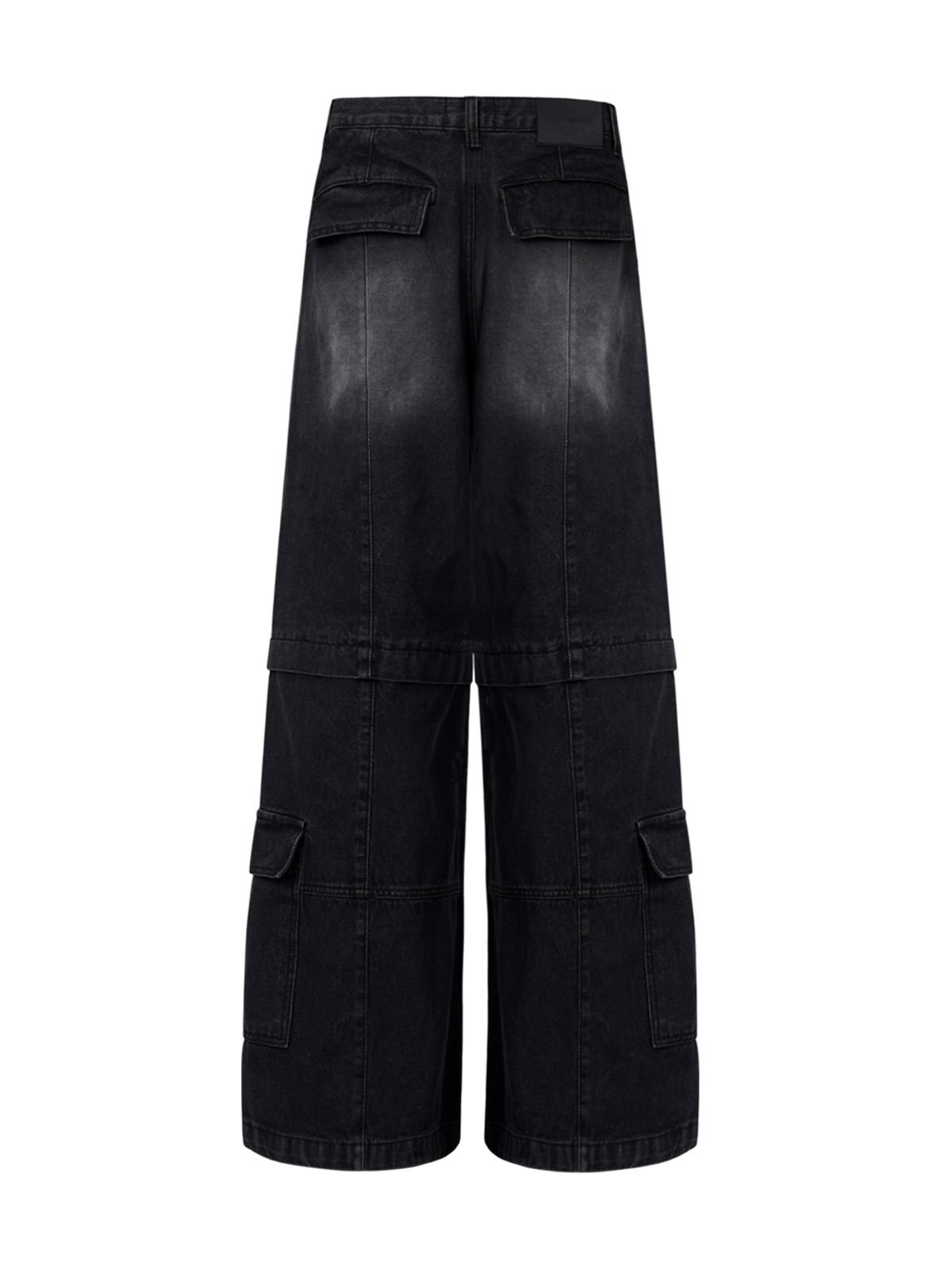 르렌느(LERENNE) Multi Pocket Cargo Flare Denim Pants - Black