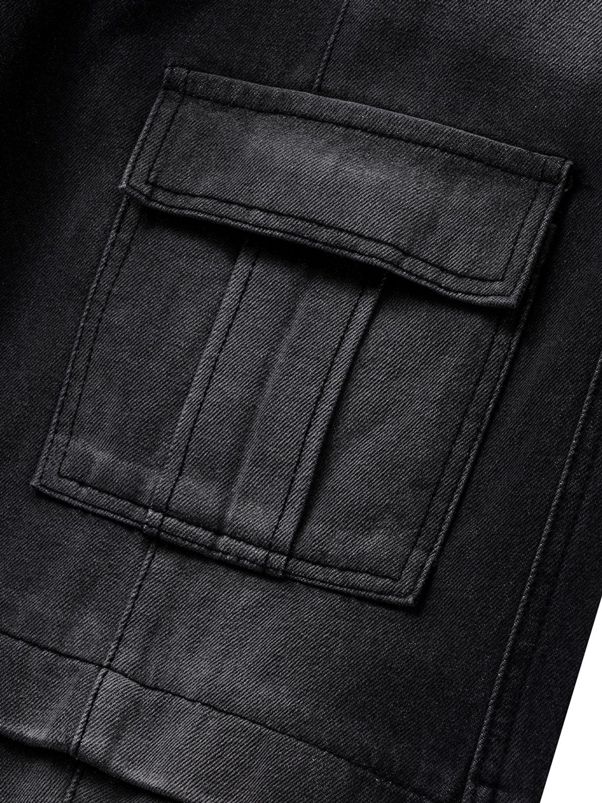 르렌느(LERENNE) Multi Pocket Cargo Flare Denim Pants - Black